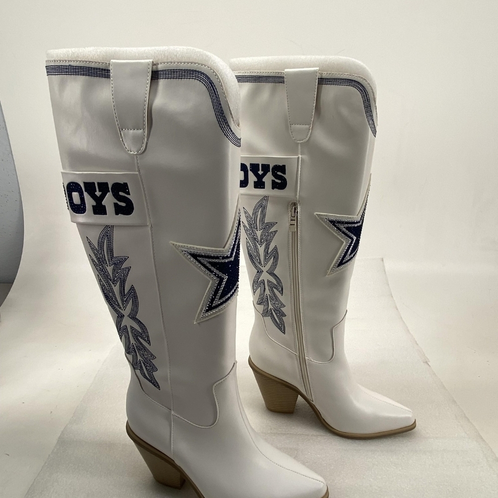 NWT DALLAS COWBOY COWGIRL BOOTS with Blue Embroidery - Picture 2 of 6